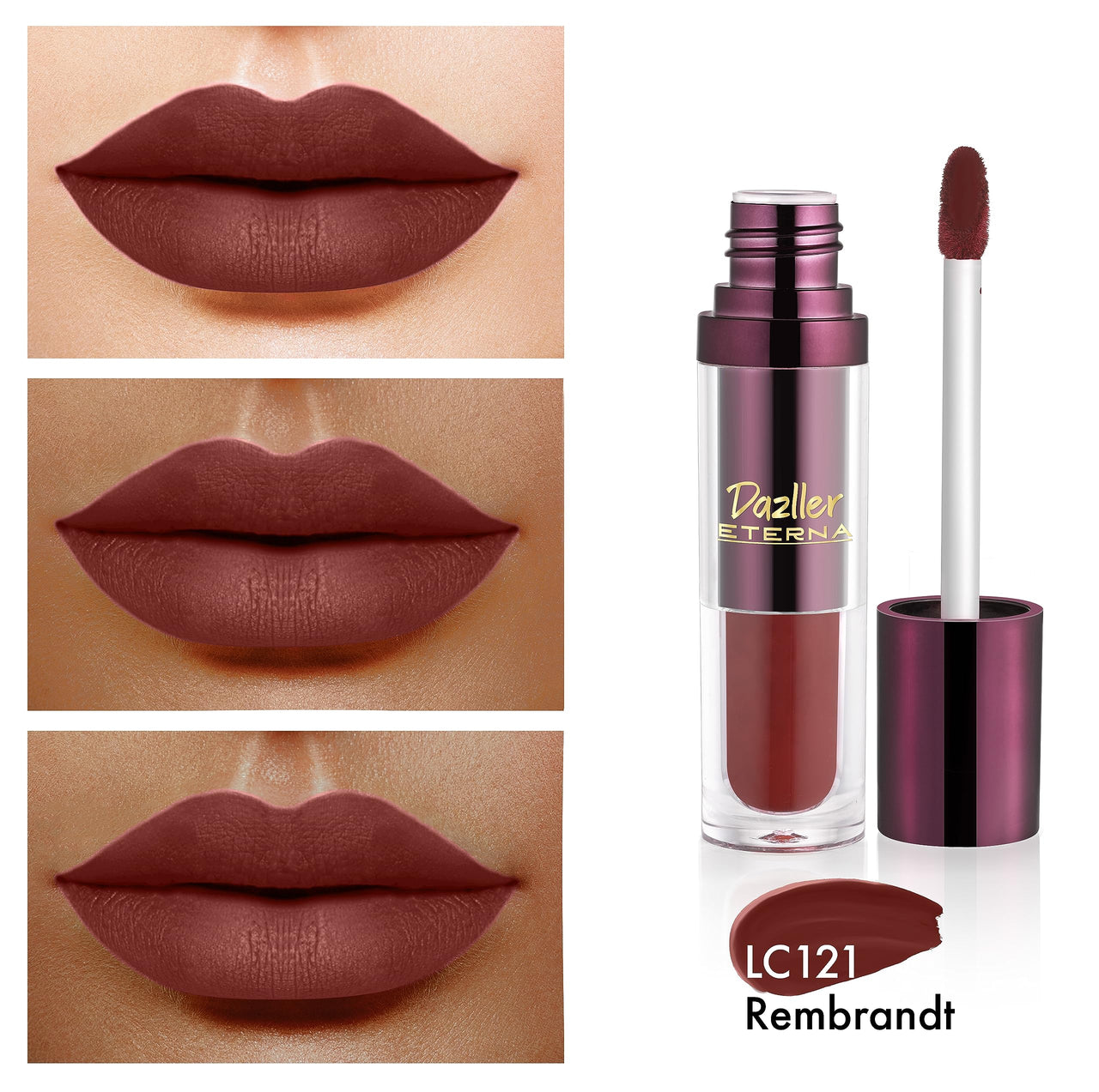 Dazller Eterna Long Stay Lip Colour, 4g, LC121 - Rembrandt - Waterproof, Matte, Ultra-Intense Pigments, Skin-Nourishing Extracts