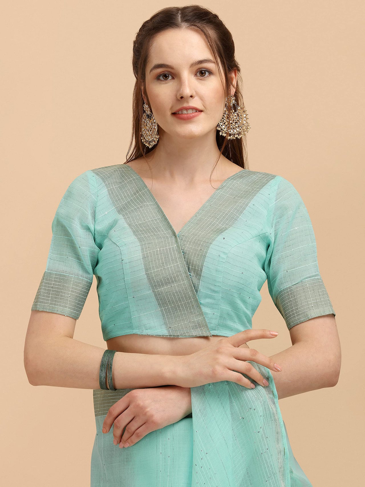 DUNGRANI Women's  Linen Saree With Blouse Piece