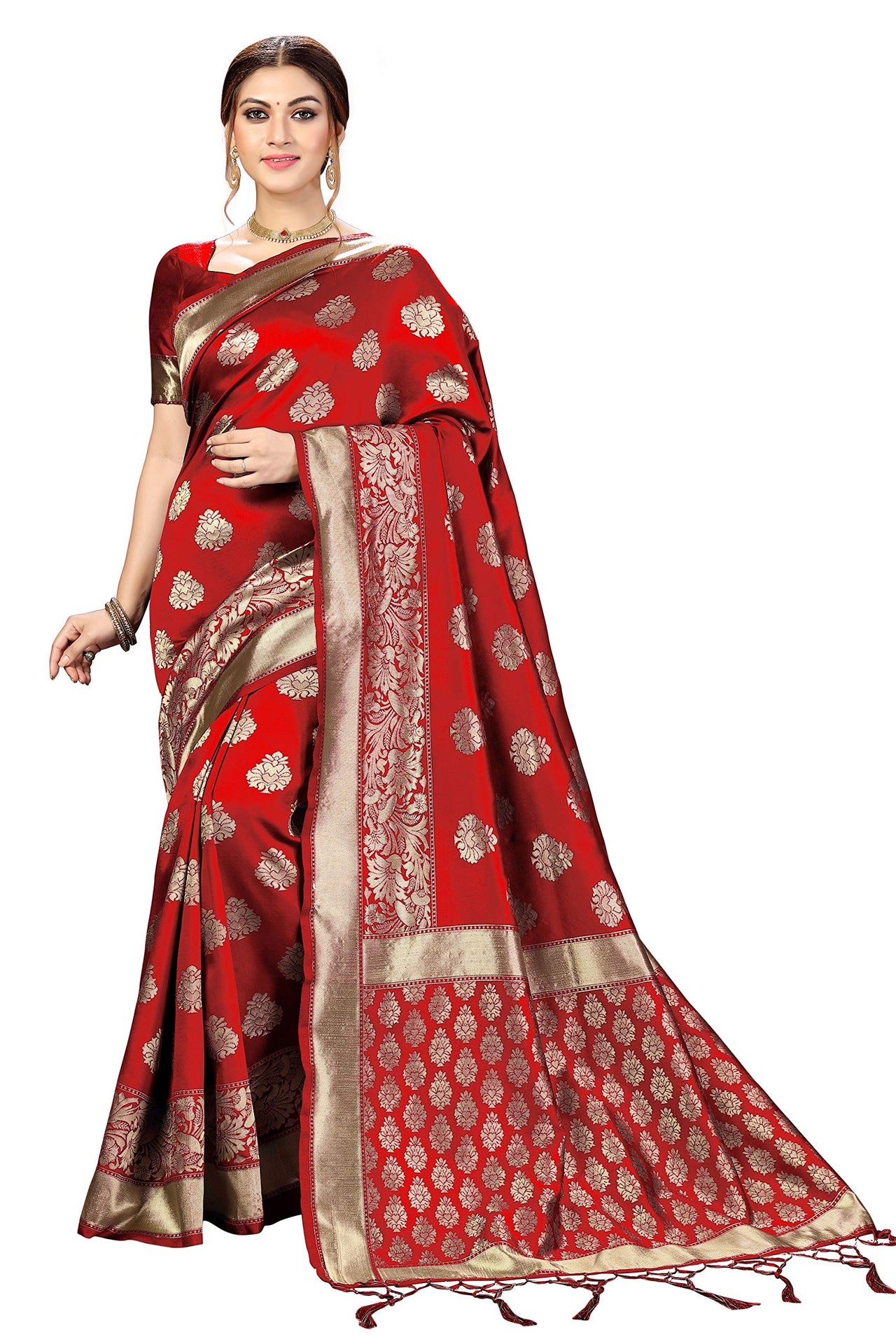 PANASH TRENDS Women's  Kanchipuram Banarasi Art Silk Saree with Blouse Piece