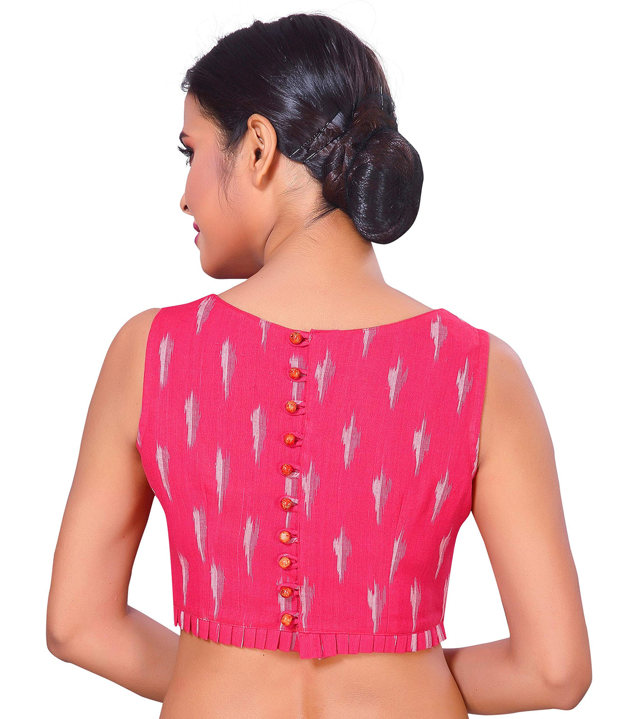 X3 Women's  Red Ikat Cotton Sleeveless Saree Blouse