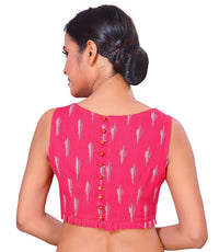 X3 Women's  Red Ikat Cotton Sleeveless Saree Blouse