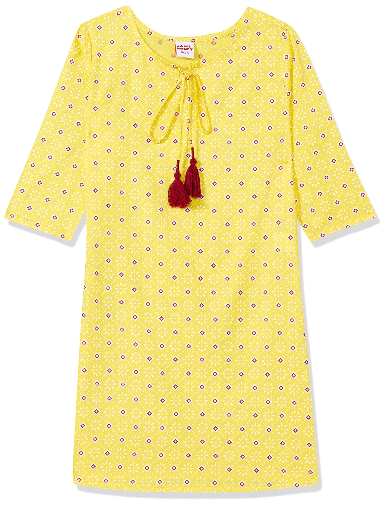 Amazon Brand - Jam & Honey Girl's  Cotton Regular Short Kurti PEACH 2 2 Years-3 Years