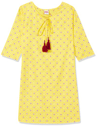 Amazon Brand - Jam & Honey Girl's  Cotton Regular Short Kurti PEACH 2 2 Years-3 Years