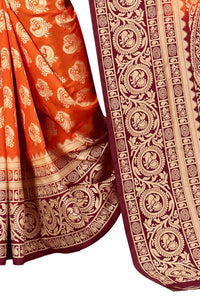 SATYAM WEAVES Women’s Daily/Party/Wedding/Casual Wear Rapier Jacquard Banarasi Cotton Silk Saree With Jacquard Designed Unstitched Blouse Piece