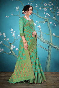 Divine International Trading Co Women's  Chanderi Saree With Blouse Piece