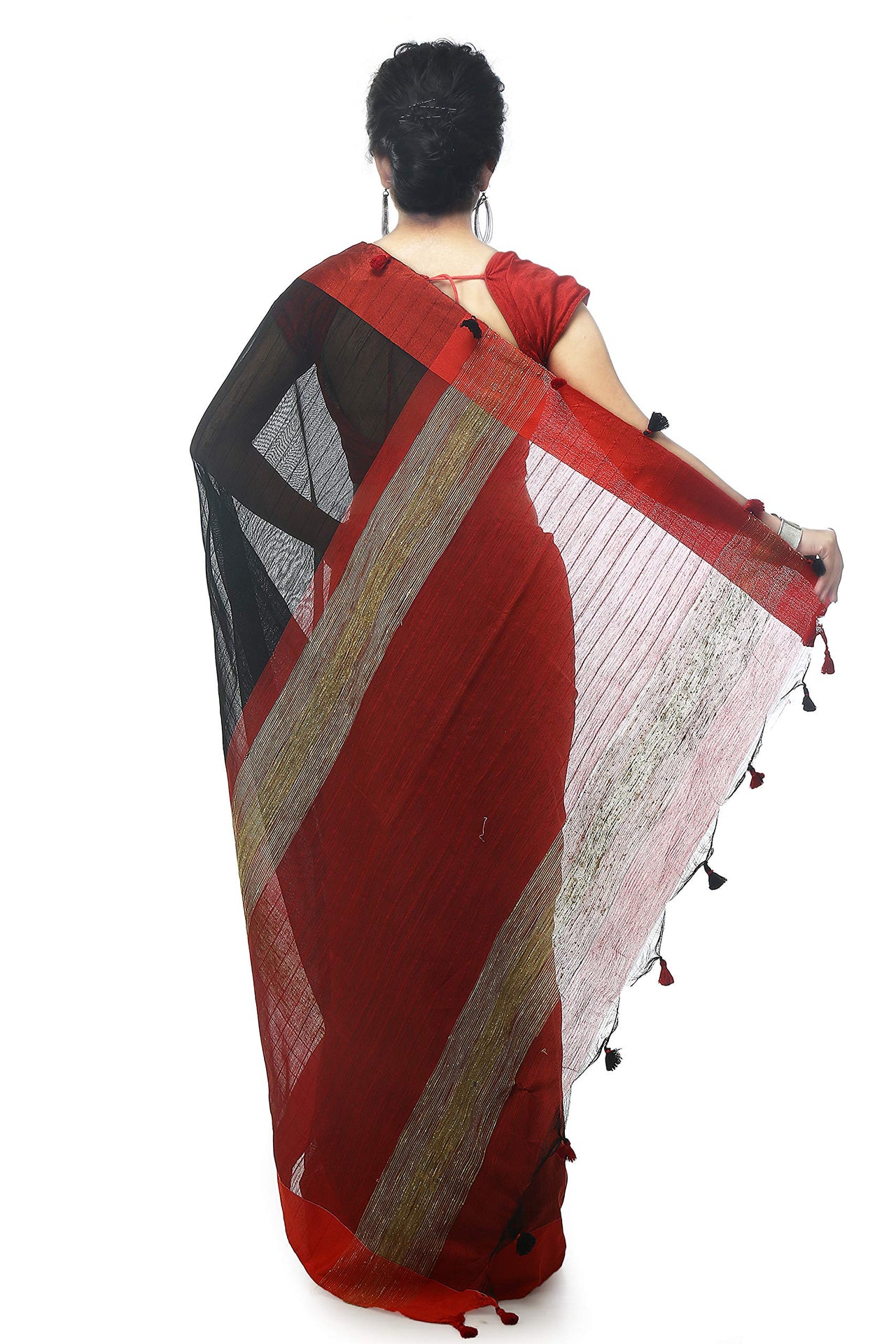 BENGAL HANDLOOM Women's  Art Silk Cotton Stripe Saree With Blouse Piece