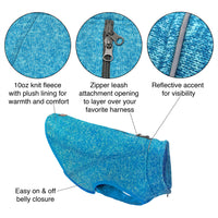 Kurgo Core Dog Sweater, Knit Dog Sweater With Fleece Lining, Cold Weather Pet Jacket, Zipper Opening for Harness, Adjustable Neck, Year-Round Sweater for Small Dogs (Heather Blue, Small) Heather Blue