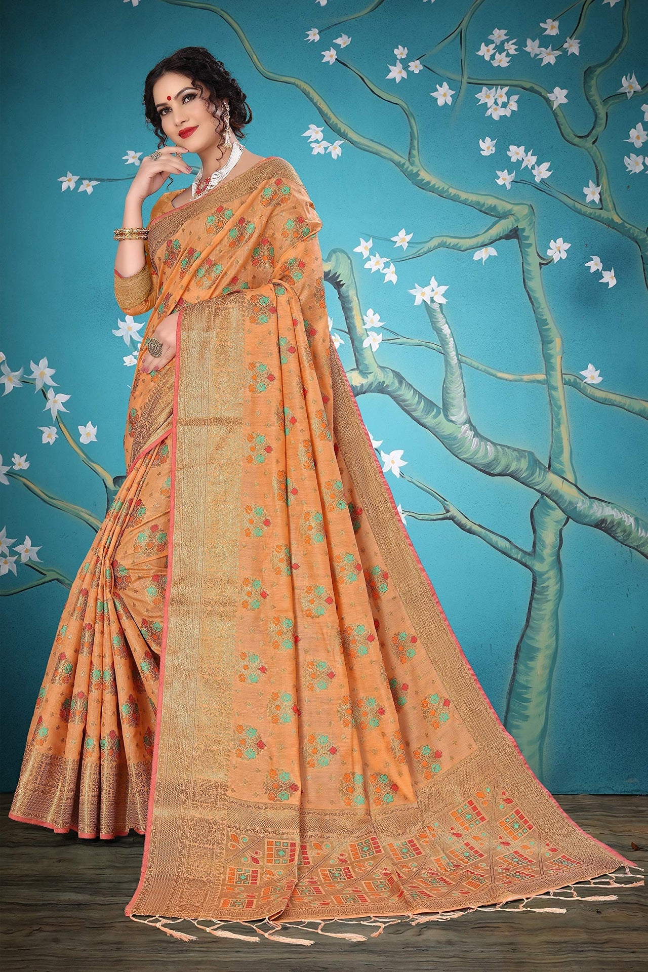 Divine International Trading Co Women's  Chanderi Saree With Blouse Piece