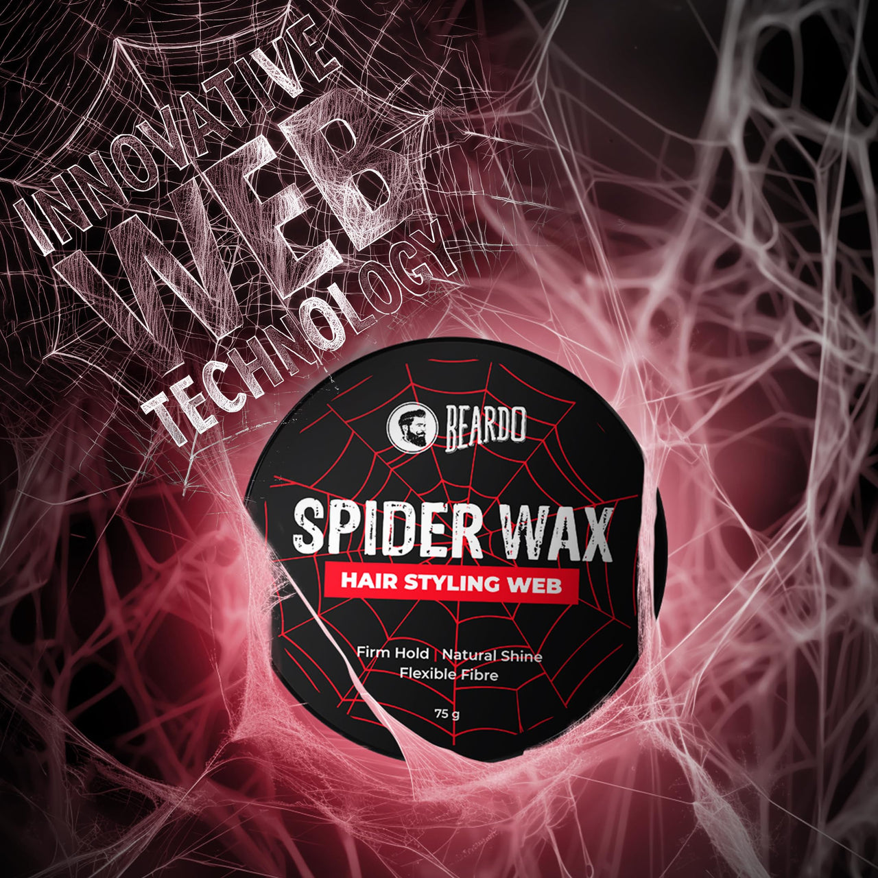 Beardo Spider Wax Hair Styling Web 75g | Web Effect, Texture, Volume, Sculpting, Flexible Hair Wax | Strong Hold, Natural Shine | Long-lasting Hair Fibre