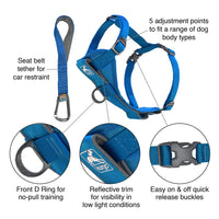 Kurgo Dog Harness | Pet Walking Harness | No Pull Harness Front Clip Feature for Training Included | Car Seat Belt | Tru-Fit Quick Release Style | Small | Blue