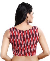 Madhu Fashion Women's  Sleeveless Readymade Maroon Ikat Print Pure Cotton Blouse