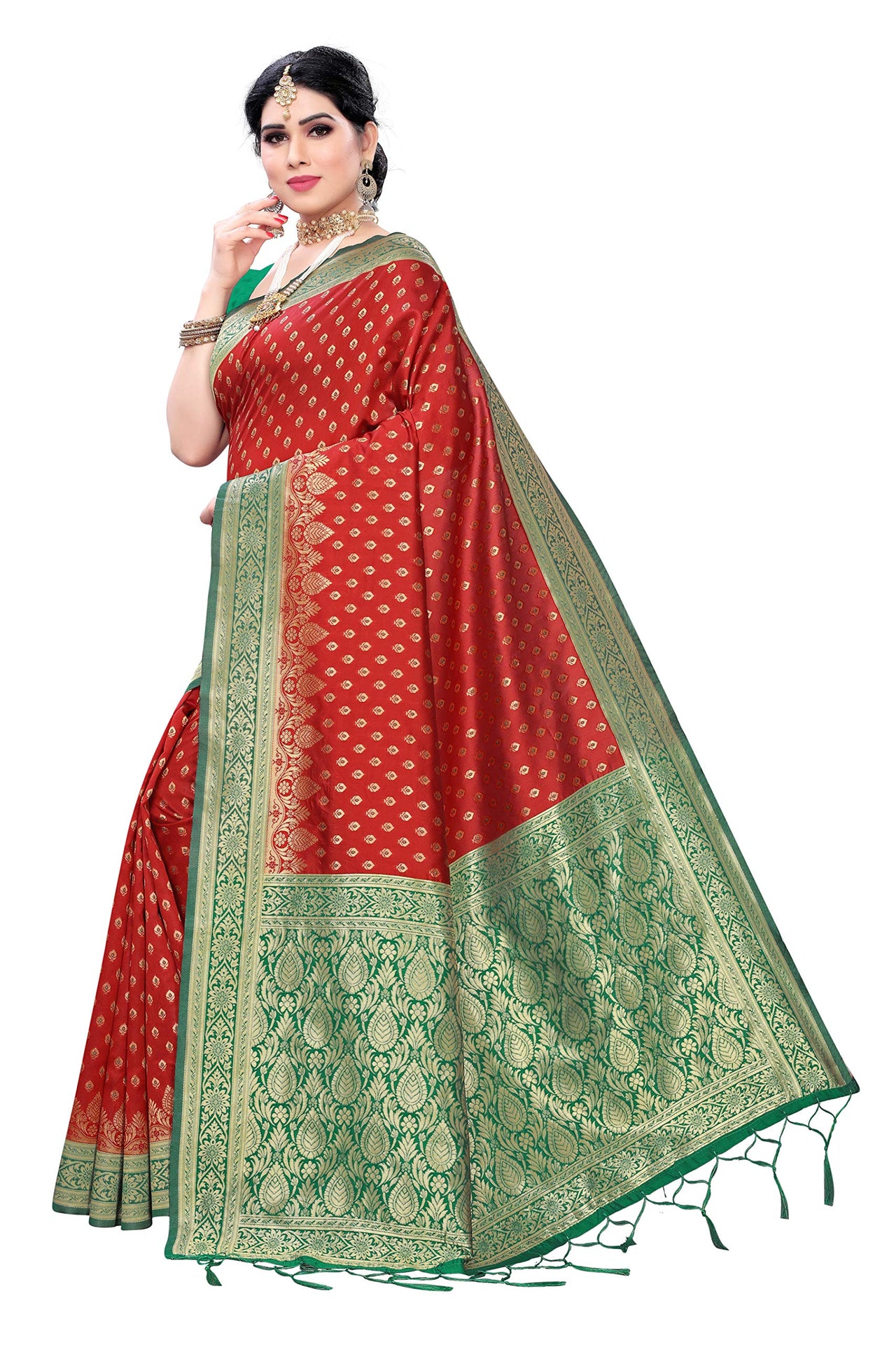 AKHILAM Women's  Banarasi silk woven Design Saree with Unstitched Blouse Piece(GNG220_QL_Parent)