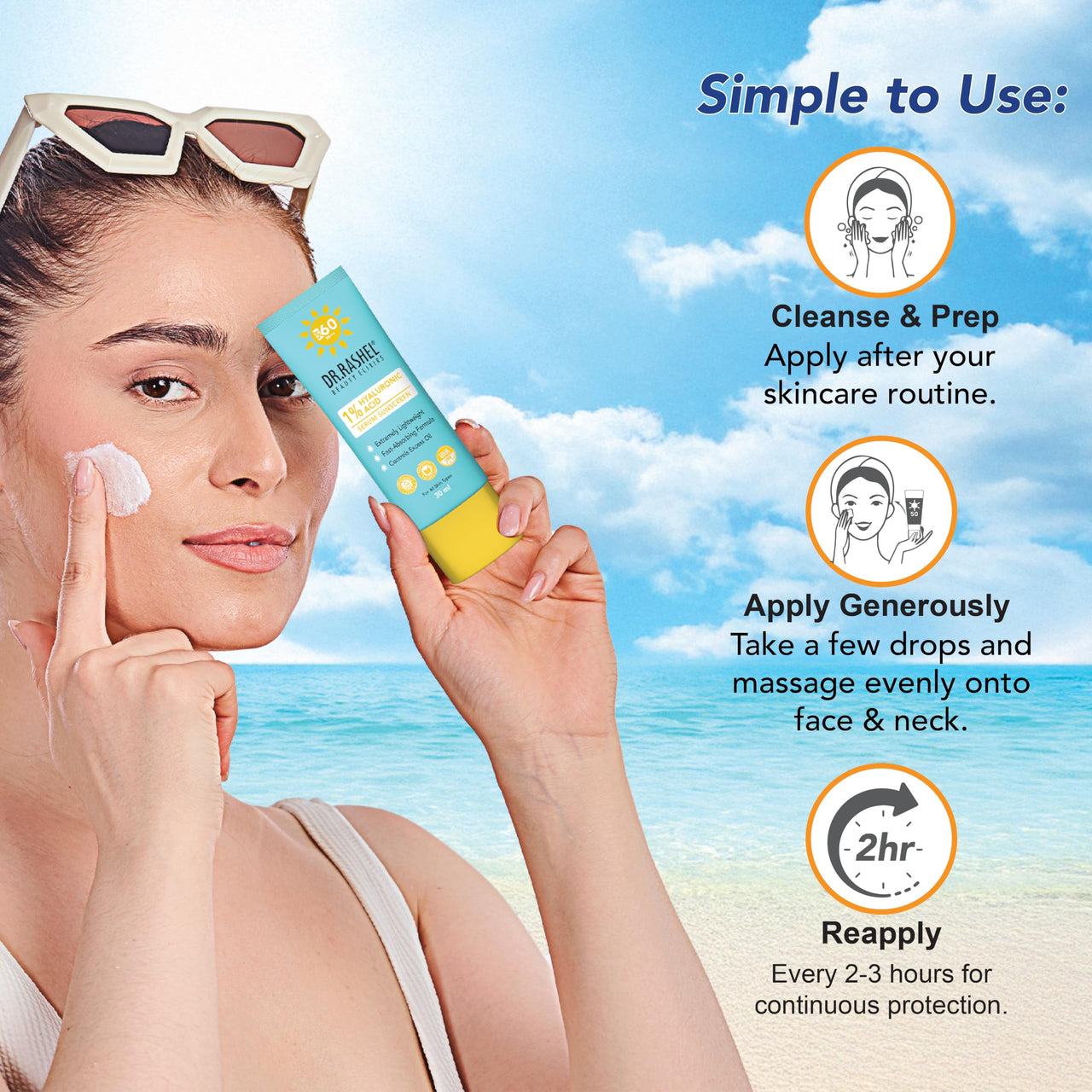 DR.RASHEL Hyaluronic Acid Serum Sunscreen, SPF 60, Lightweight Formula, 30 ml