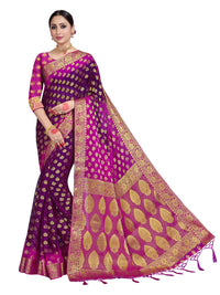Vardha Women's  Chiffon Silk Saree with Unstitched Blouse Piece - Zari Woven Work Sarees for Wedding
