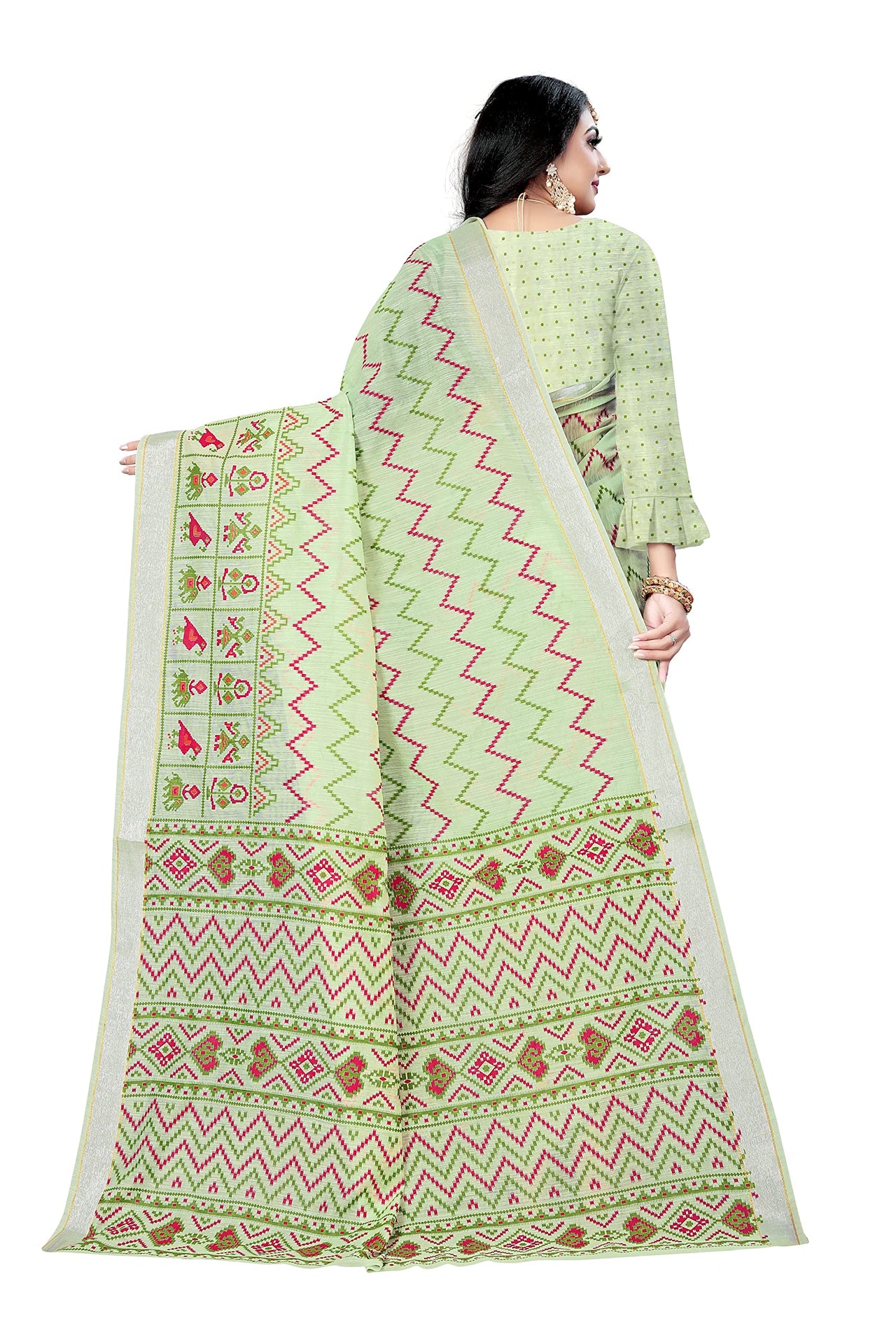 DHRUVI TRENDZ Women's  Cotton Silk Printed Banarasi Patola Silk Blend saree women with Blouse Piece (Orange)