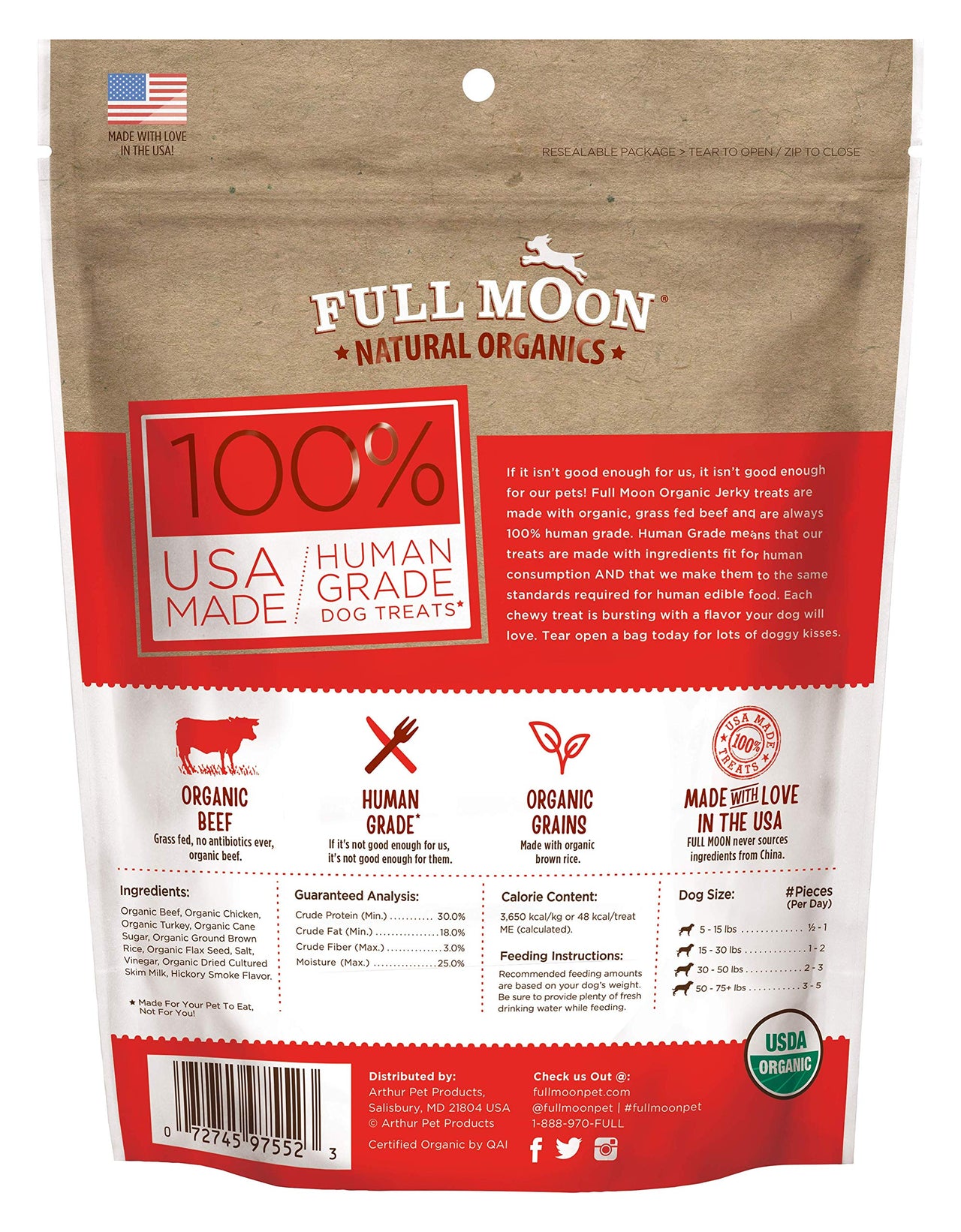 Full Moon Natural Organics Grass Fed Beef Jerky Healthy All Natural Dog Treats Human Grade 28 oz 1.75 Pound (Pack of 1)