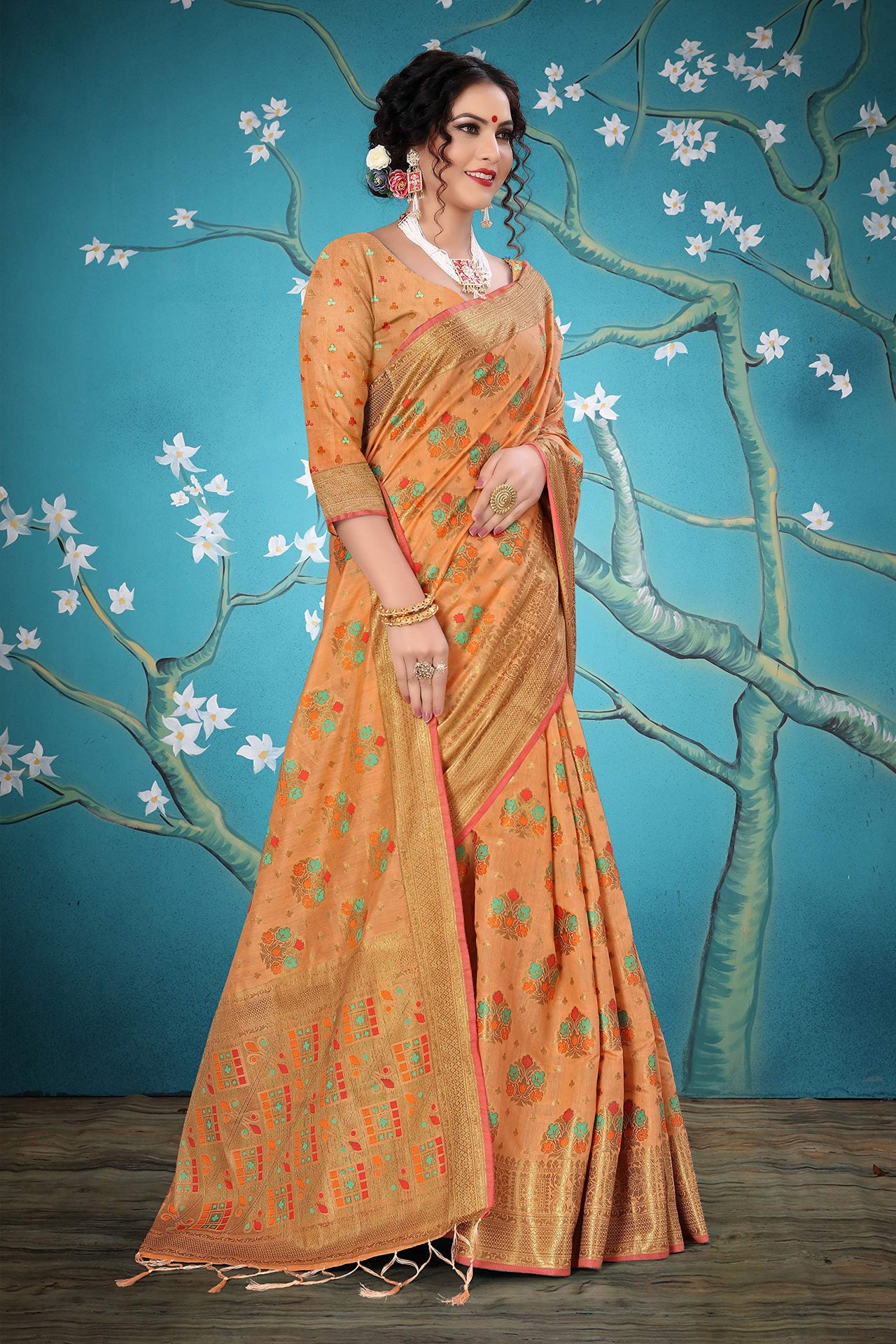 Divine International Trading Co Women's  Chanderi Saree With Blouse Piece