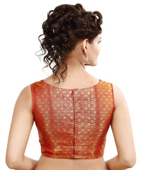 Madhu Fashion Womens Traditional Rich Banaras Brocade Sleeveless Readymade Saree Blouse