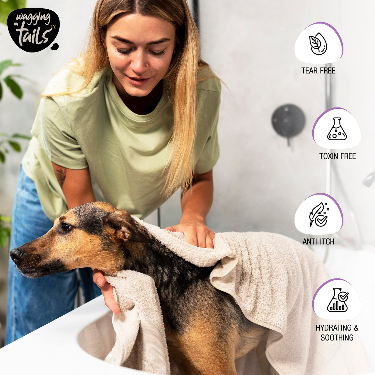 Wagging Tails Dry Bath Waterless Shampoo for Pets - 200ml - Pack of 2 | Fresh Natural Fragrance with Deep Cleansing for Grooming and Bathing for Dogs and Cats | Dry Bath waterless Shampoo