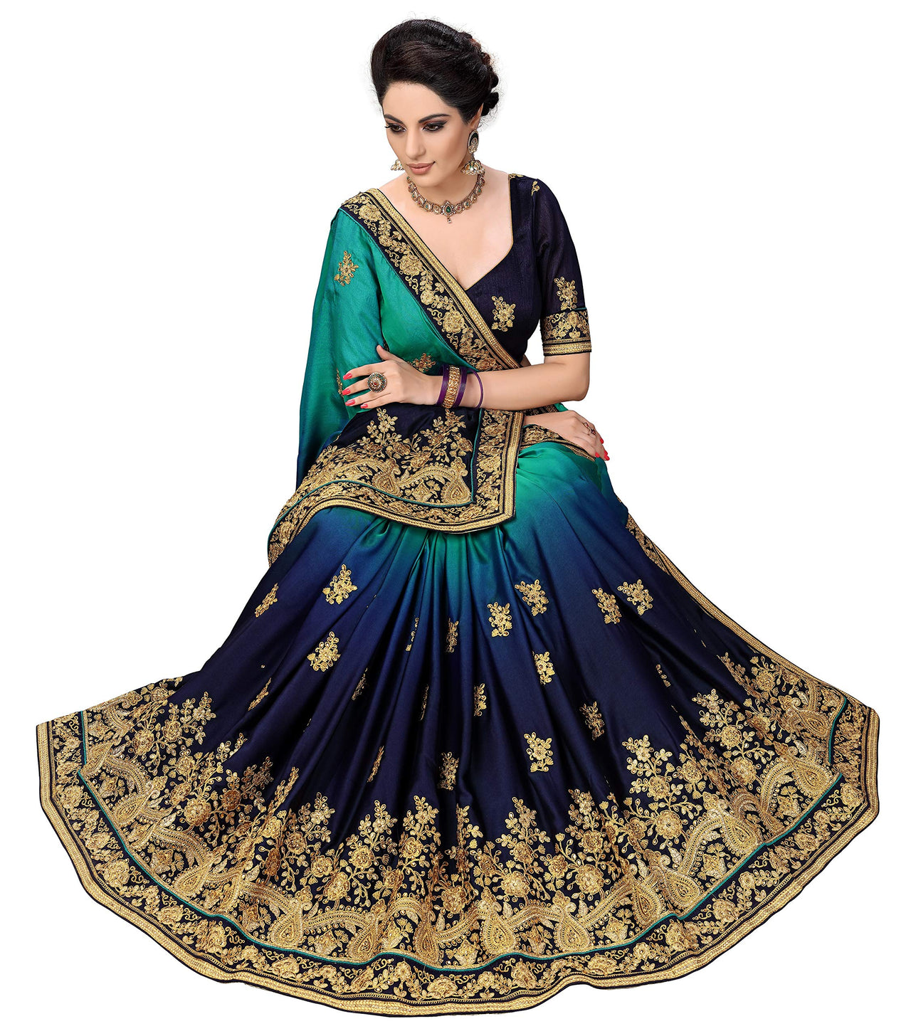 PANASH TRENDS Women's  Barfi Silk Heavy Embroidery Work Saree
