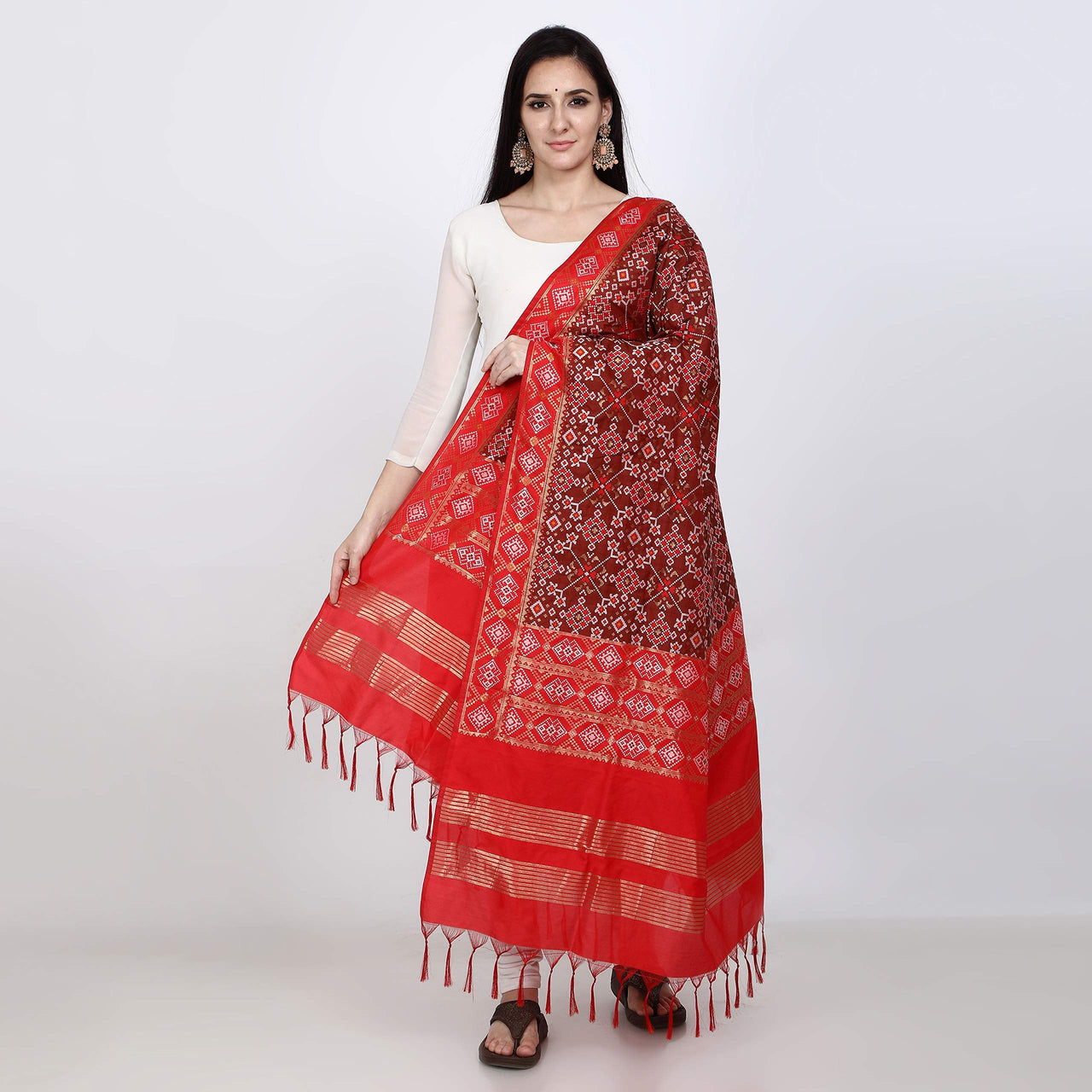 KAPAAHA Women's  Woven Design Silk Blend Dupatta Free Size