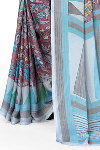 MIRCHI FASHION Women's  Stylish Chiffon Floral and Geometric Printed Saree with Blouse Piece