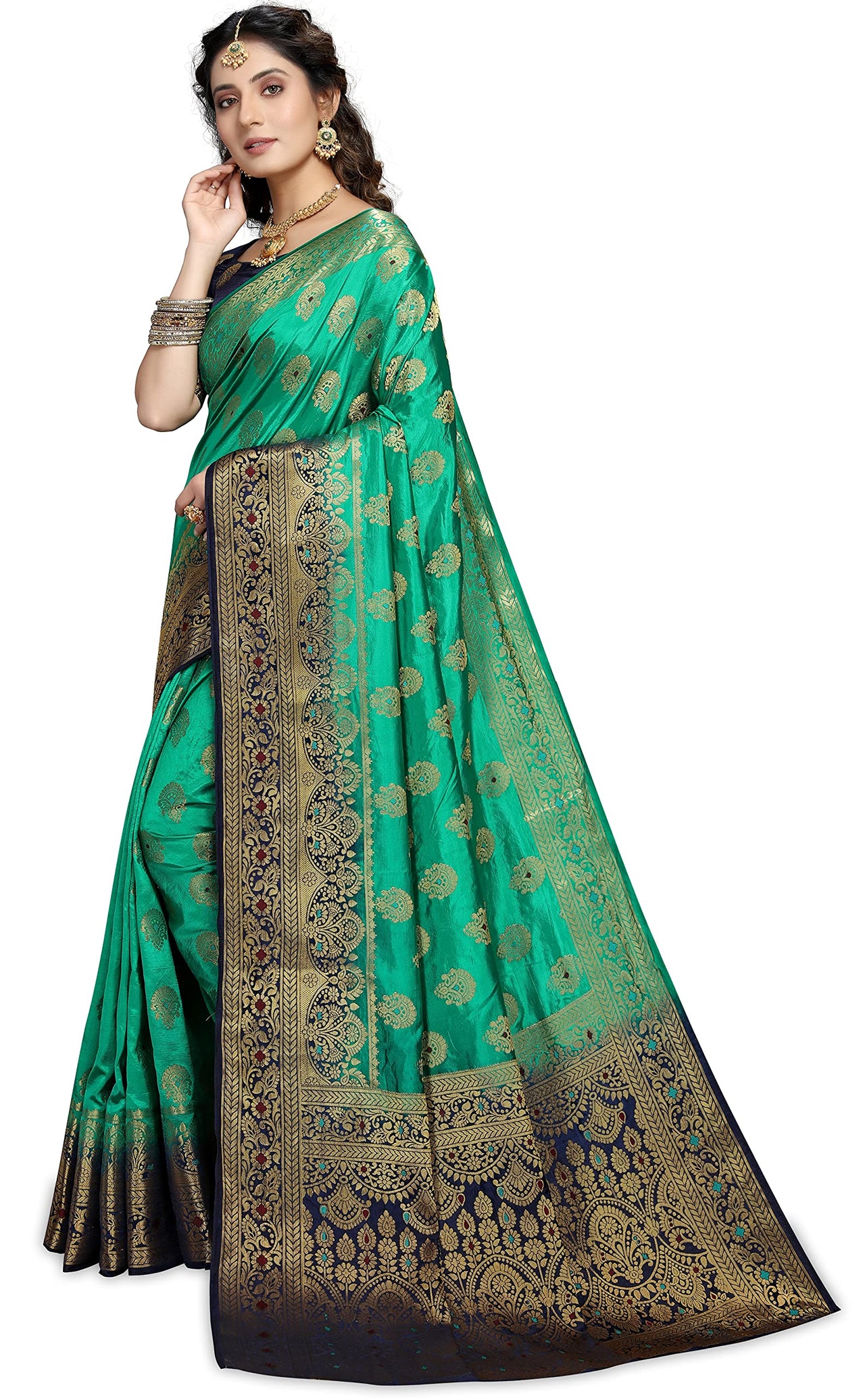 C J Enterprise Women's  Kanchipuam Pattu Pure Kanjivaram Silk Sarees For Wedding With Blouse Piece (perashooot paithani)