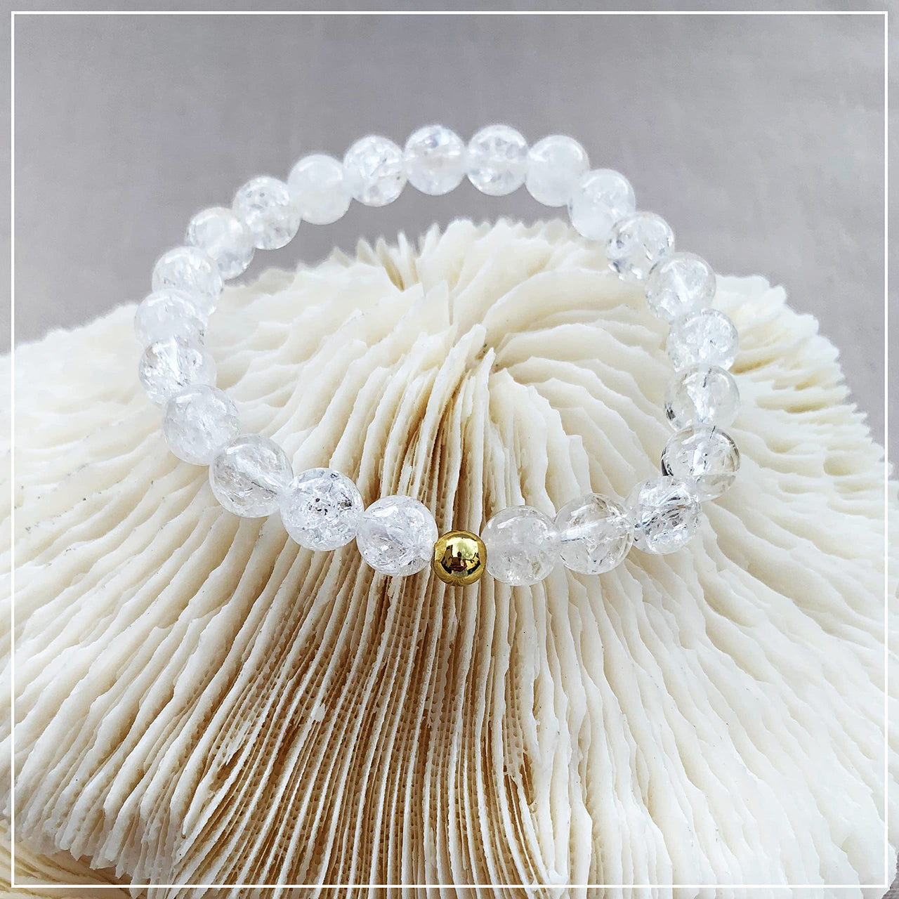 Joyfulmuze Clear Quartz Crystal Bracelet, Chakra Healing Energy Balancing, Simple Natural Stone, Handmade Jewelry Gift, Gold and White, 8mm 7”wrist (Burst - Clear Crystal) Burst - Clear Crystal