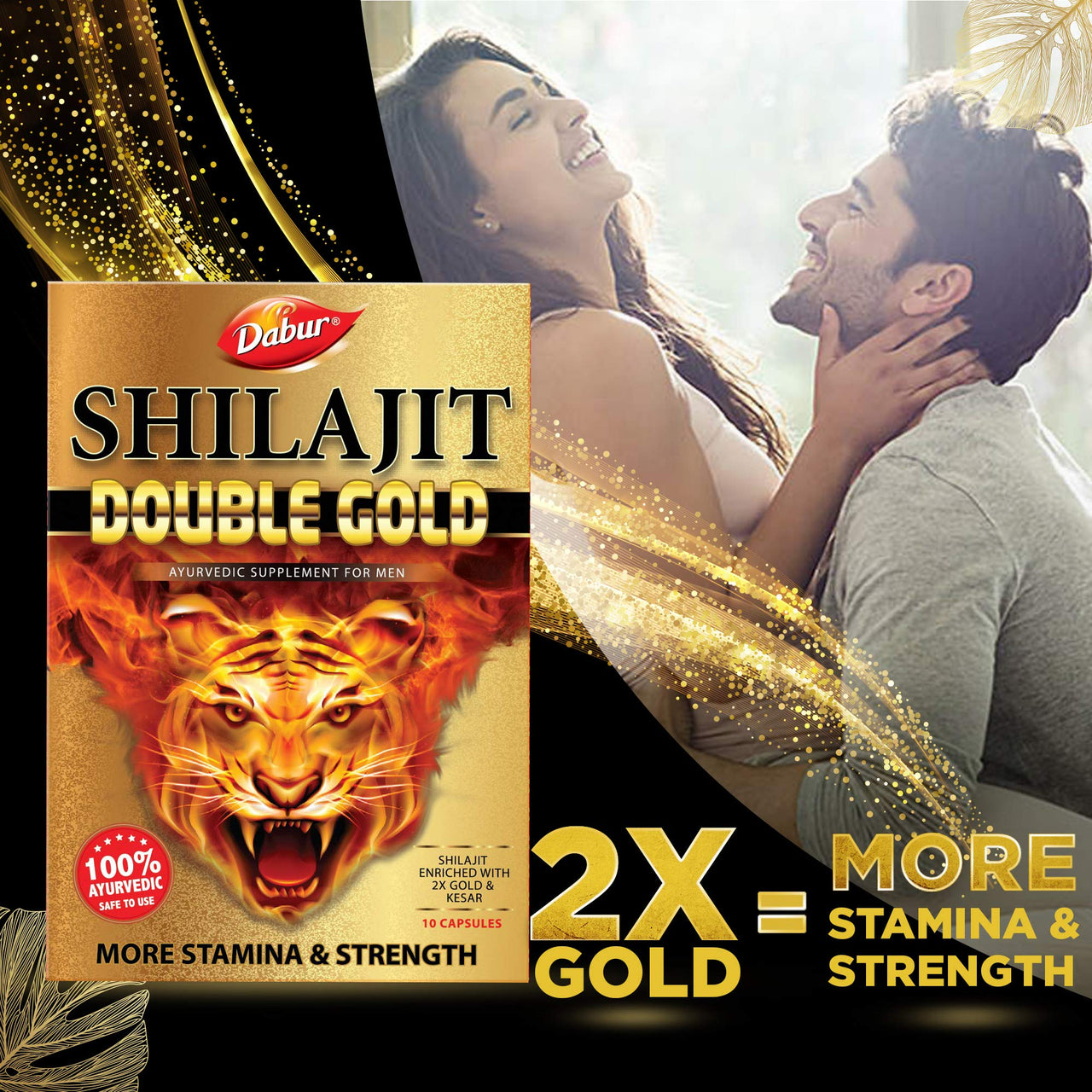 DABUR Shilajit Double Gold-10 Capsules|2X Stamina&Strength|100% Ayurvedic Capsules For More Strength,Power,Energy&Stamina|Helps In Countering Weakness|Premium Vitality Ayurvedic Supplement|For Men