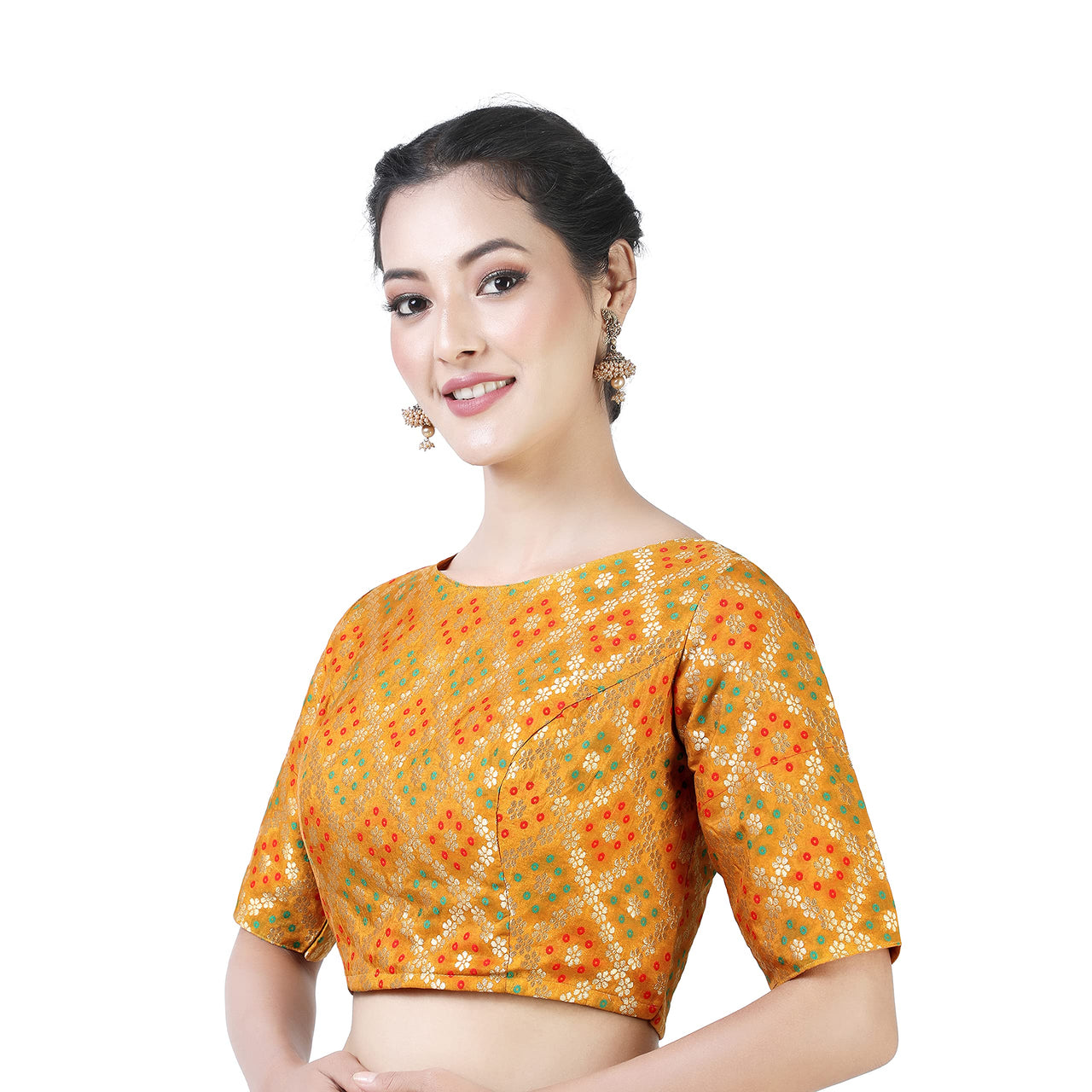 X3 Women's  Brocade Zari Weaving Elbow Length Sleeves Saree Blouse