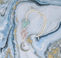 BOHO GARDEN Hanging Car Charm - Amazonite & Rose Quartz - Dangling Moon & Healing Crystal Accessories, Rearview Mirror Decorations - Self-Love, Honesty, Clarity, Connection, Self-Worth, Love, Energy Amazonite-rose Quartz
