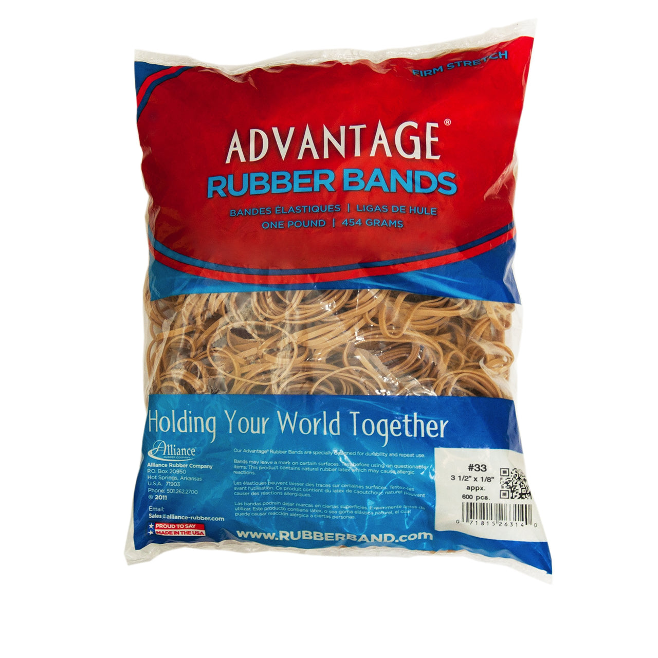 Alliance Rubber 26334 Advantage Rubber Bands Size #33, 1 lb Bag Contains Approx. 600 Bands (3 1/2" x 1/8", Natural Crepe) Beige