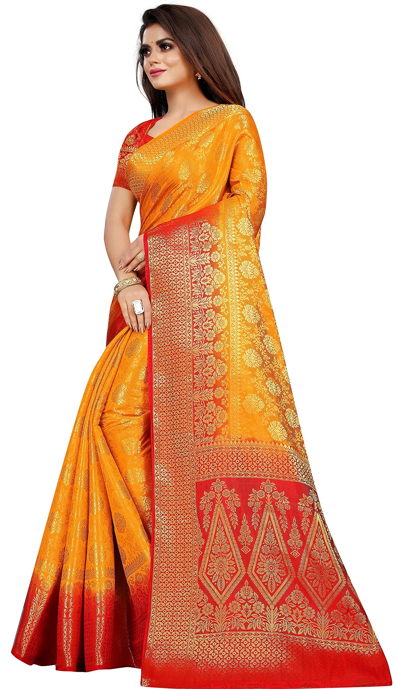 iZibra Women's  Pure Kanjivaram Silk Sraee Kanchipuram Pattu Sarees With Blouse Piece (kismat-2 paithani)