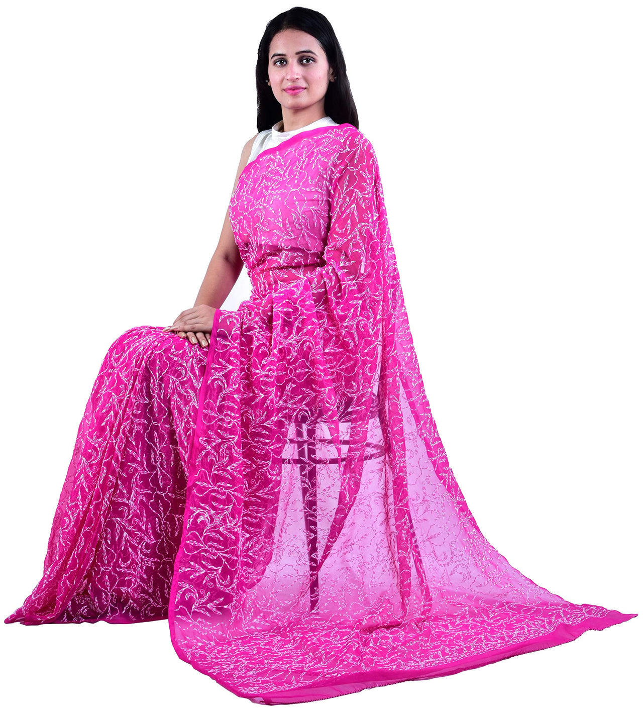Lavangi Women's  Lucknow Chikankari Tepchi Work Georgette Saree