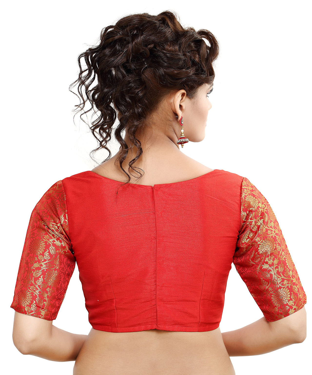 Madhu Fashion Womens Raw Silk Elbow Length Sleeve Readymade Saree Blouse