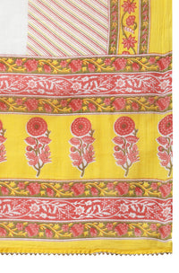 Janasya Women's  Yellow Cotton Kurta with Pant and Dupatta