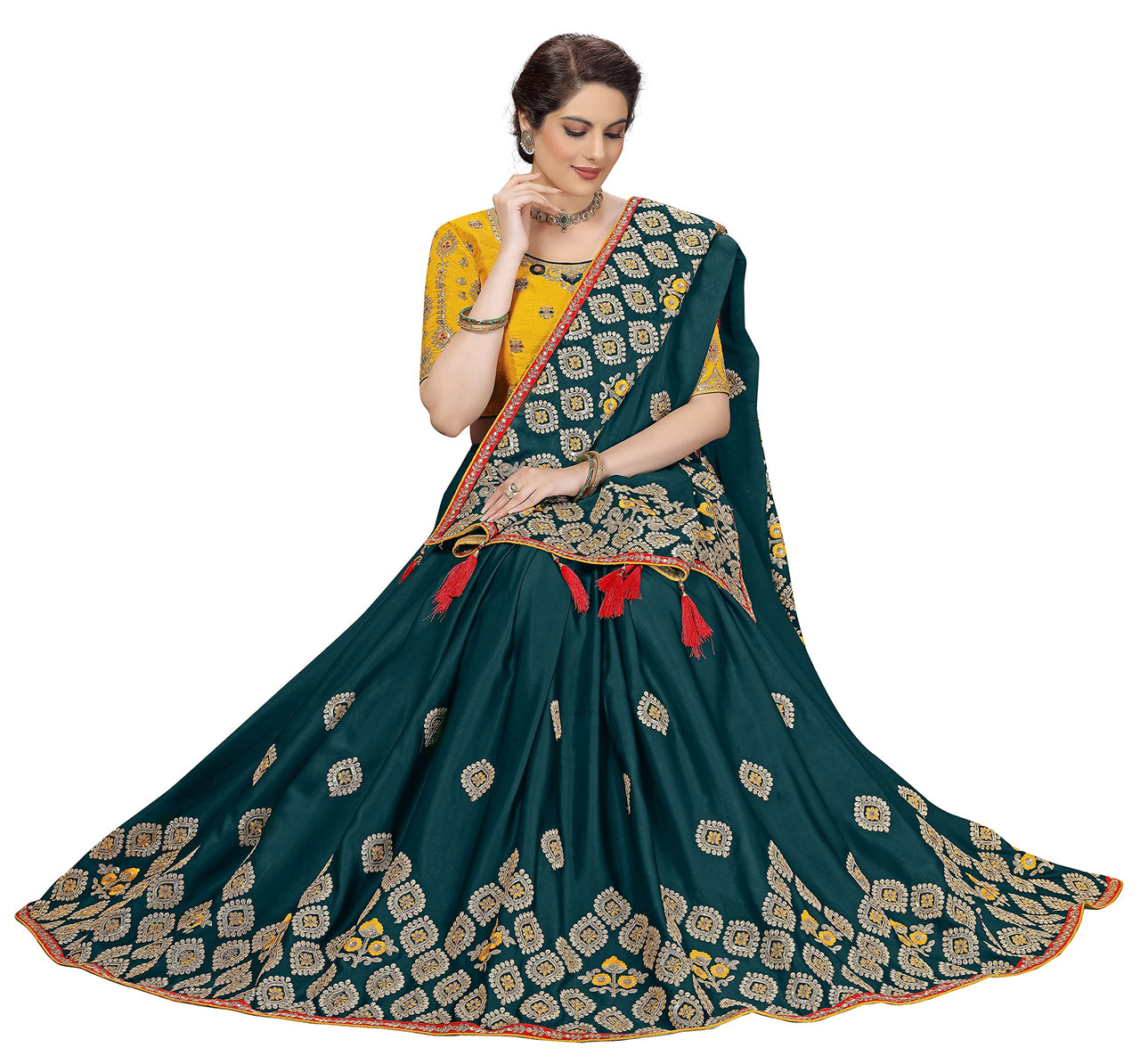 Nivah Fashion Women's  Satin Embroidery Saree with Heavy Work Blouse Piece