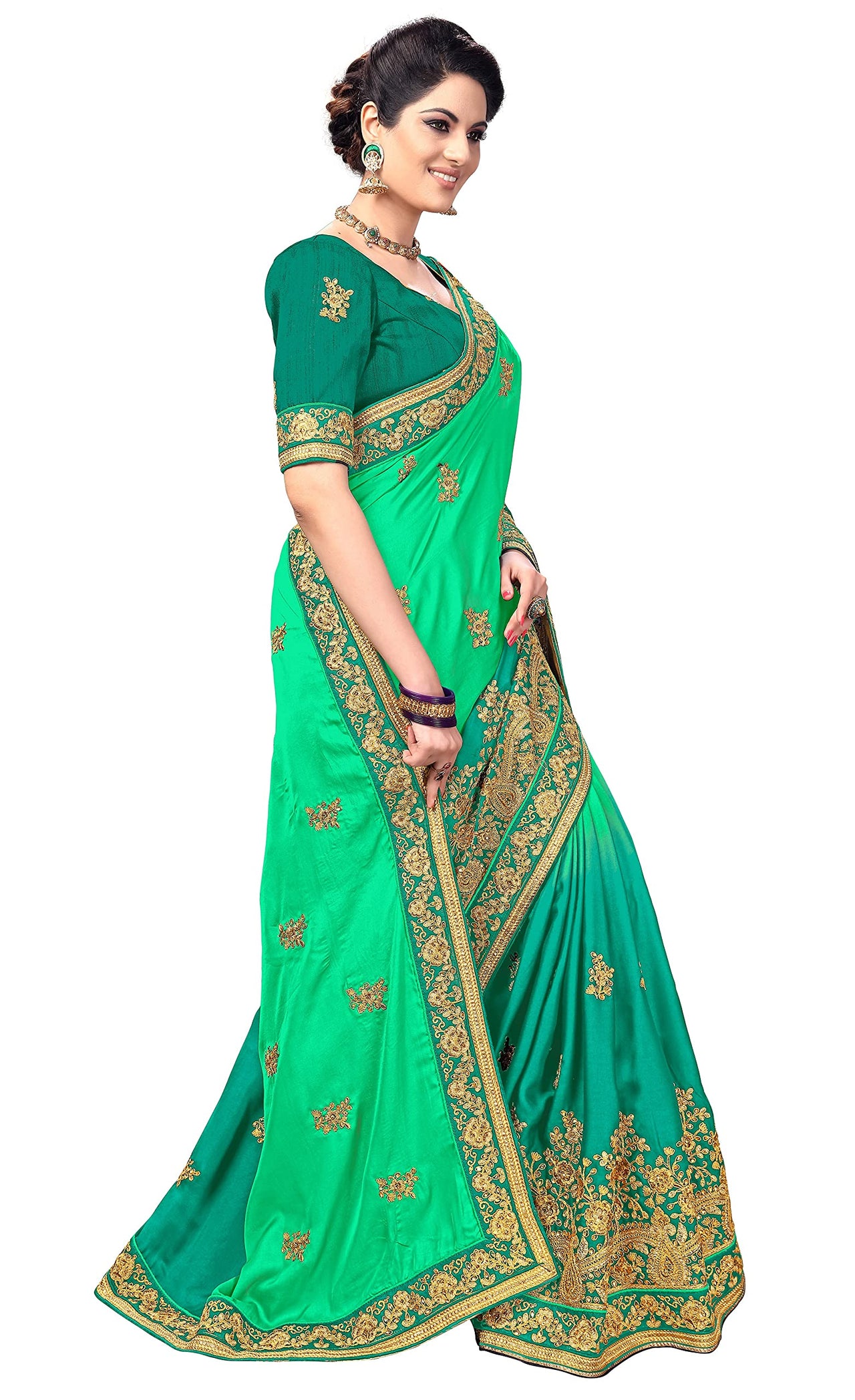 PANASH TRENDS Women's  Barfi Silk Heavy Embroidery Work Saree