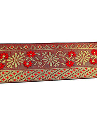 FRIJVEN Jacquard Woven Heavy Design Falls Lace Border for Saree, Kurti, Dress, Bandhani, Lehenga, Decorative Ribbon - 7 cm Width (9 Meter, Red + Green)