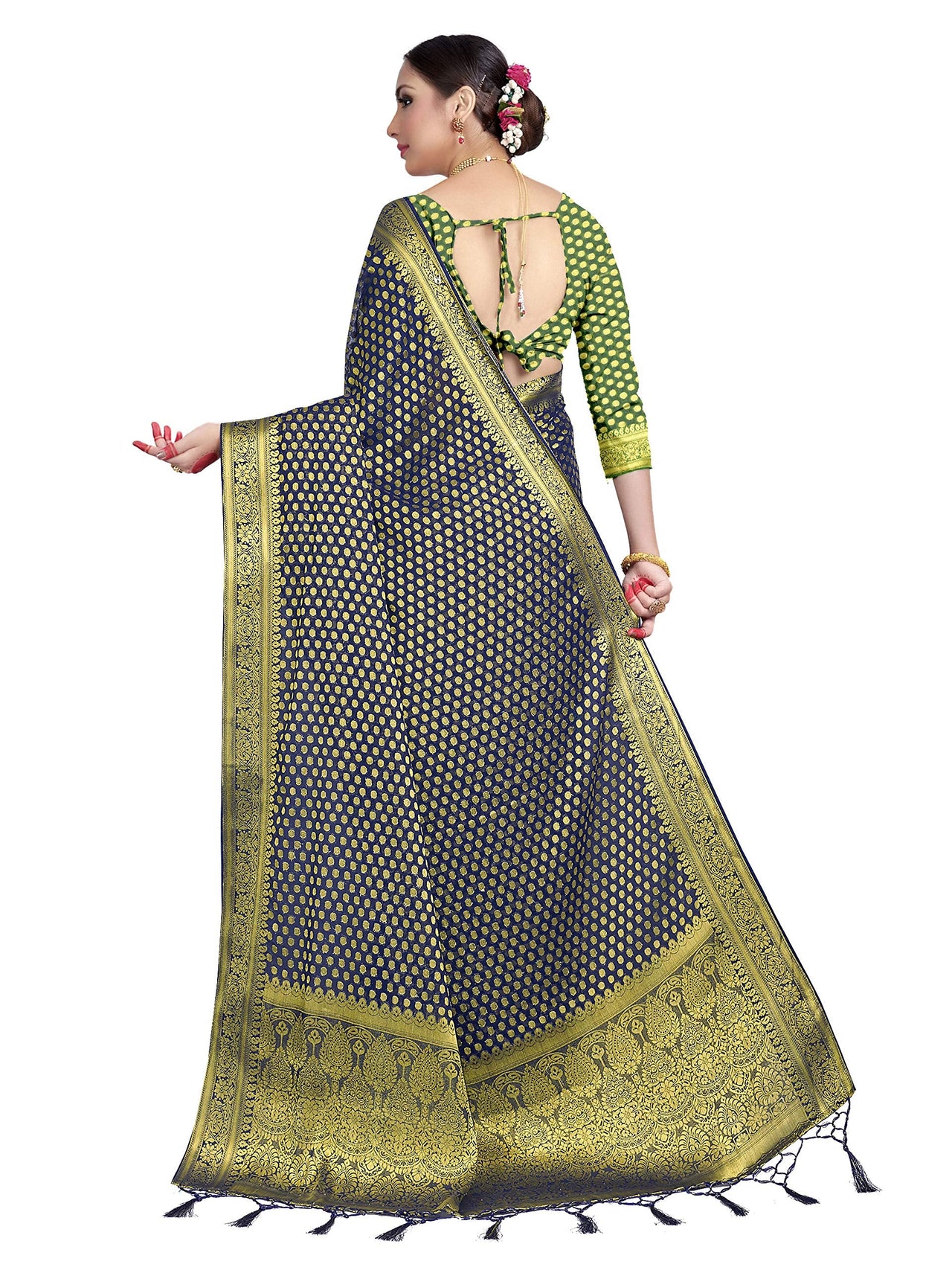 Vardha Women's  Chiffon Silk Saree with Unstitched Blouse Piece - Zari Woven Work Sarees for Wedding