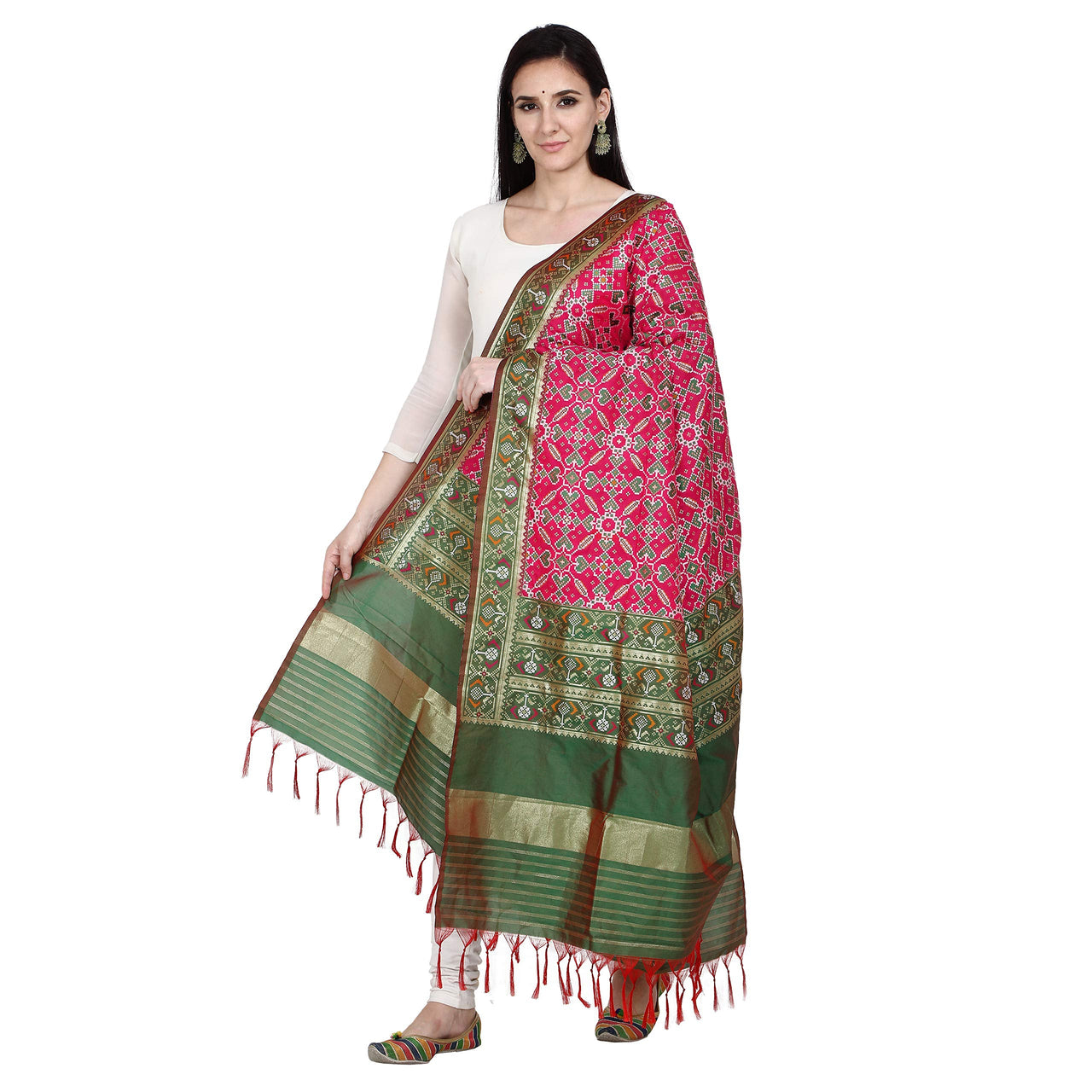 KAPAAHA Women's  Woven Silk Blend Patola Dupatta/Chunni