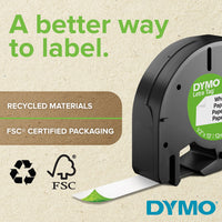DYMO LT Plastic Labels for LetraTag Label Makers, Black Print on White Labels, 1/2-Inch x 13-Foot Rolls, 3 Count Plastic Black on White