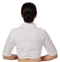 X3 Women's  Cotton Elbow Length Sleeves Chikankari Saree Blouse with Glass Neck
