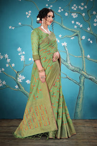 Divine International Trading Co Women's  Chanderi Saree With Blouse Piece