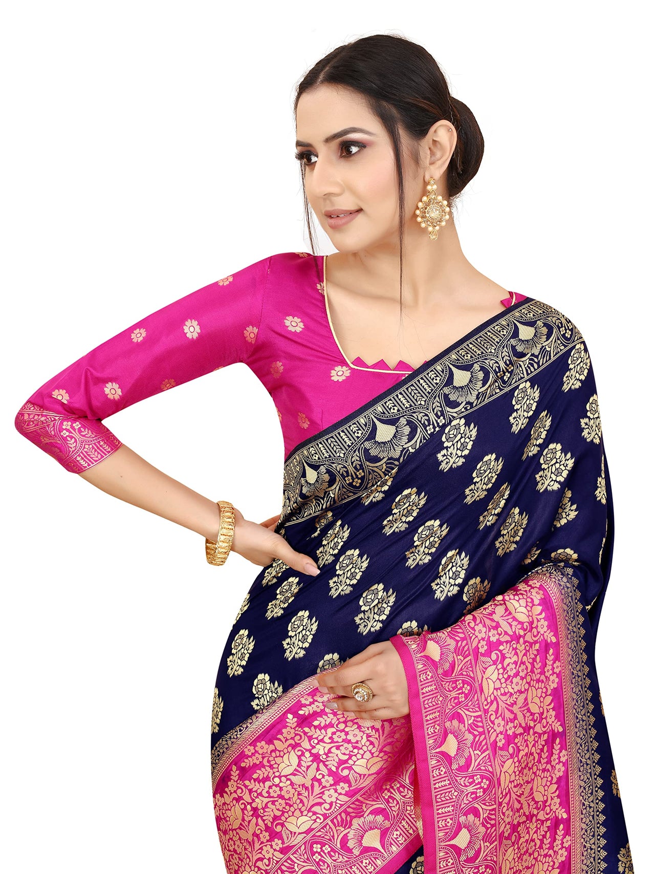 SATYAM WEAVES Women's  Banarasi Cotton Silk Saree With Blouse Piece