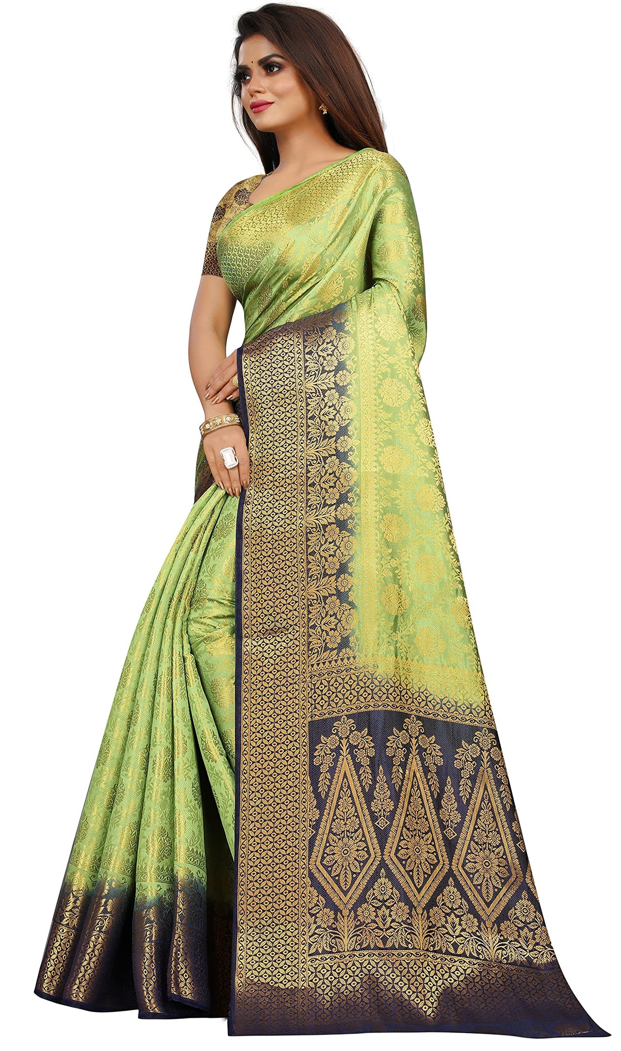 iZibra Women's  Pure Kanjivaram Silk Sraee Kanchipuram Pattu Sarees With Blouse Piece
