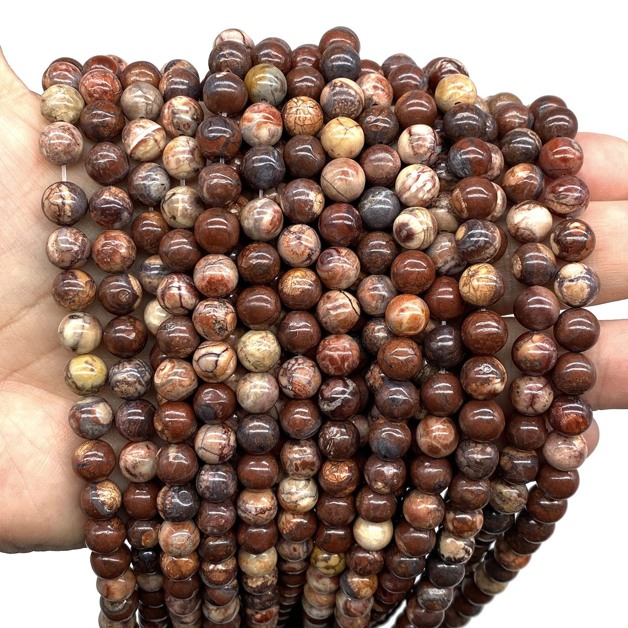 ABCGEMS Wood Eye Jasper Beads (Mohs Hardness 7) Healing Chakra Energy Crystal Stone Ideal for Bracelet Necklace Ring DIY Jewelry Making Craft Men Women Smooth Round 8mm