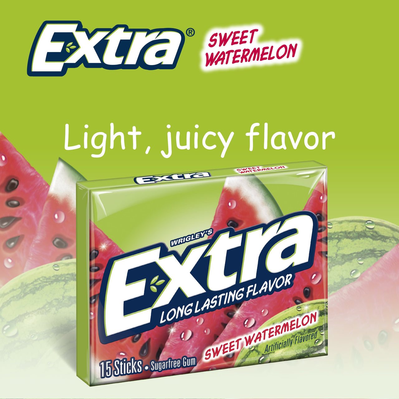 Extra Sweet Watermelon Sugarfree Gum, multipack, 15 Count (Pack of 3)