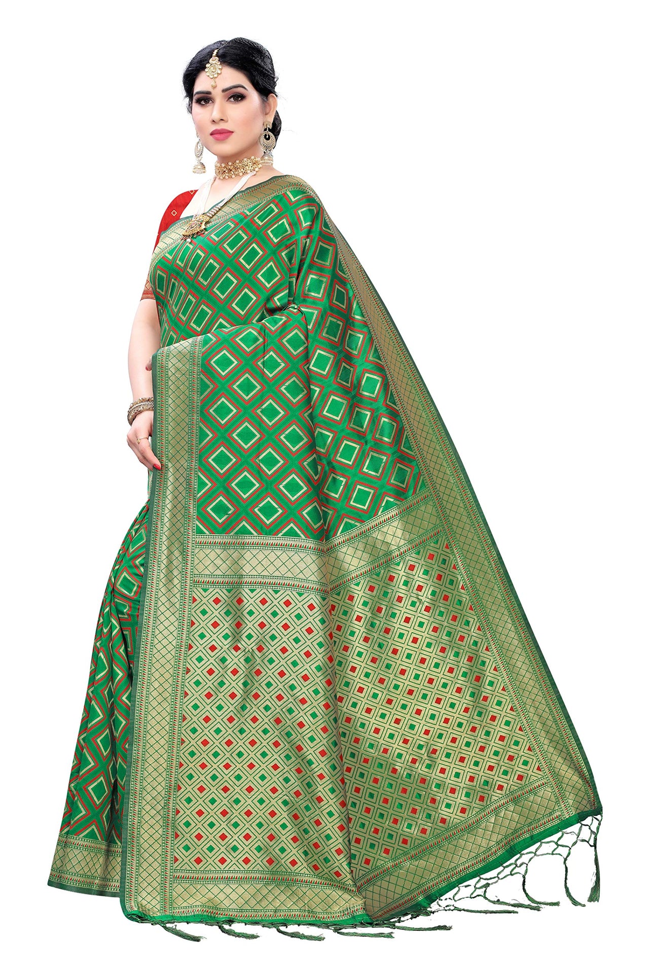 AKHILAM Women's  Banarasi silk woven Design Saree with Unstitched Blouse Piece(GNG220_QL_Parent)