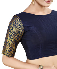 Madhu Fashion Womens Raw Silk Elbow Length Sleeve Readymade Saree Blouse
